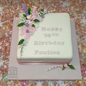 purple pink floral 70th birthday cake - Tamworth