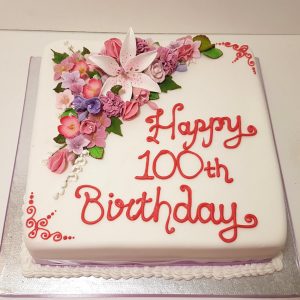 pink floral 100th birthday cake - Tamworth