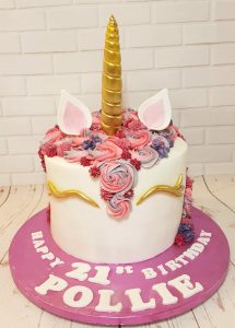 pink purple unicorn head cake - Tamworth