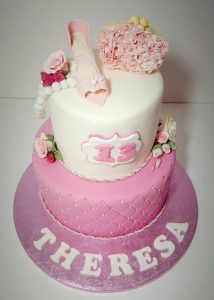 two tier pink quilted shoe handbag cake - Tamworth