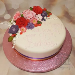 pink red floral 90th birthday cake - Tamworth