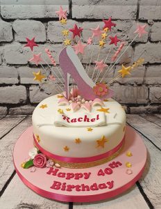 pink shoes starburst 40th birthday cake - Tamworth