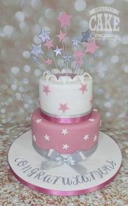 two tier pink and white star burst cake - Tamworth