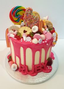pink sweetie drip cake - tamworth