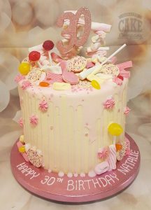 tall pink sweetie 30th birthday drip cake - Tamworth