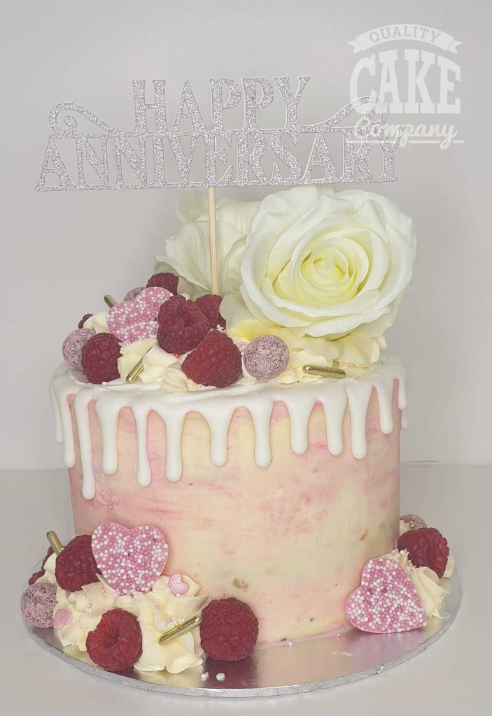 anniversary raspberry floral cake - Tamworth