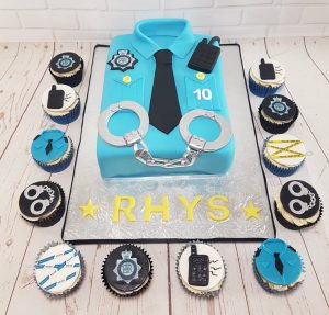 police shirt theme cake and cupcakes - Tamworth