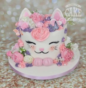pretty pink kitty cat head floral cake - Tamworth