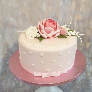 pale pink cake with dots and peonies - Tamworth