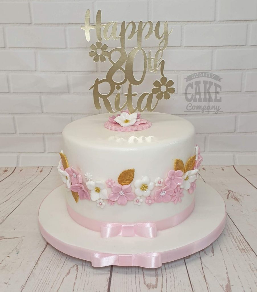 modern floral cake band 80th birthday cake - tamworth