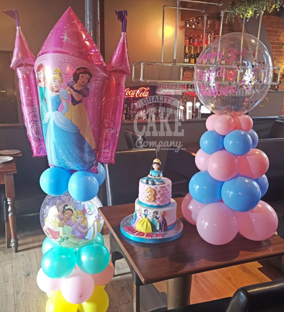 two tier princess cake and matching balloons - Tamworth