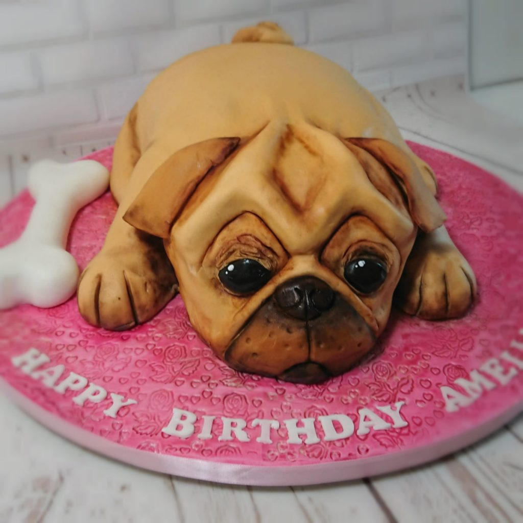 pug novelty shaped cake - tamworth