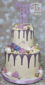 two tier purple chocolate drip cake - Tamworth