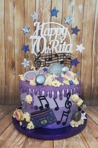 purple music theme drip cake personalised topper - Tamworth