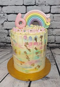 tall rainbow pastel drip cake - Tamworth