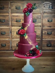 red and gold tall four tier wedding cake Tamworth West Midlands Staffordshire