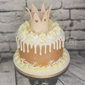 rose gold white drip cake with crown - Tamworth