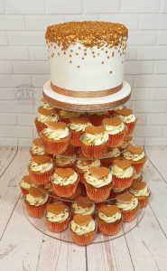 rose gold sequin cake and cupcakes engagement - Tamworth