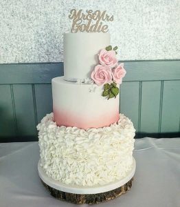 ruffles with blush pink ombre and sugar roses wedding cake Tamworth West Midlands Staffordshire