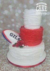rugby ball wedding cake smash red ruffles Tamworth West Midlands Staffordshire