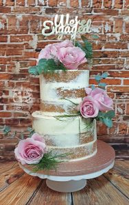 two tier semi naked fresh roses engagement cake - tamworth