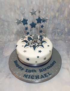 silver and navy starburst cake - Tamworth