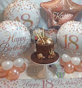double chocolate drip cake 18th birthday matching balloons - tamworth