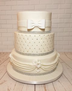 three tier simple white quilted swag wedding cake - Tamworth