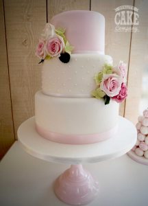 small classic pink wedding with roses and spots three tier cake Tamworth West Midlands Staffordshire