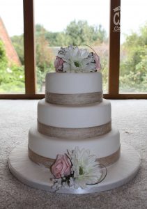 small tier hessian ribbon rustic wedding cake Tamworth West Midlands Staffordshire