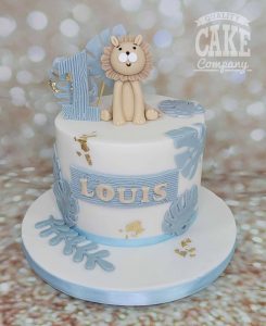 soft blue lion first birthday cake - tamworth