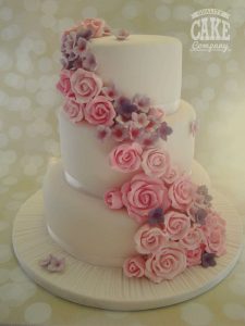 soft pink rose cascade wedding cake three tier Tamworth West Midlands Staffordshire