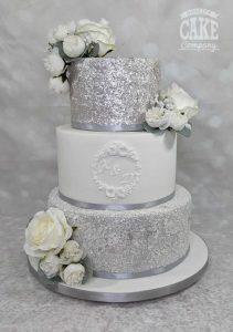 sparkle silver glitter wedding cake three tier initials bling Tamworth West Midlands Staffordshire