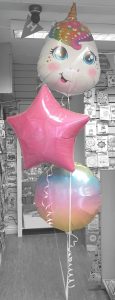 spray of 3 foil balloons unicorn theme - Tamworth
