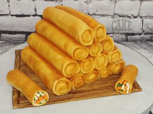 stack of spring rolls novelty cake - Tamworth