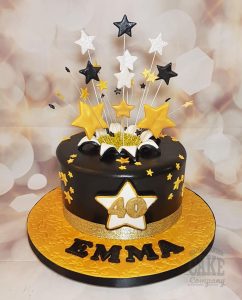 black and gold starburst 40th birthday cake - Tamworth