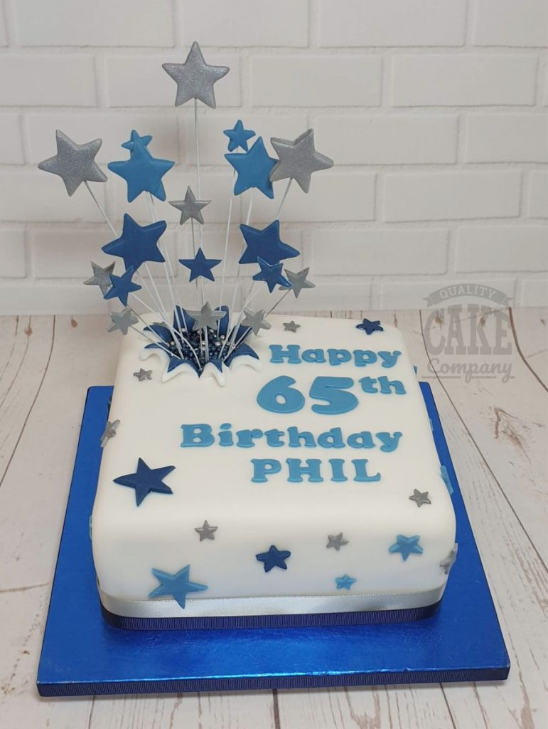 blue and white 65ht birthday starburst cake - Tamworth