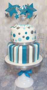 two tier dots and stripes birthday cake - Tamworth