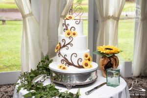 sunflower and swirls three tier wedding cake Tamworth West Midlands Staffordshire