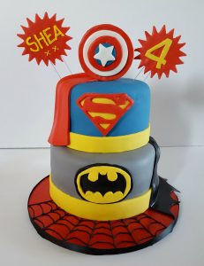 two tier superhero theme birthday cake - Tamworth