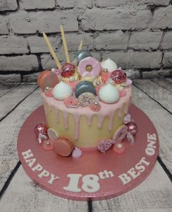 small pink sweetie drip cake - tamworth