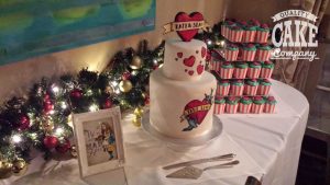 tattoo-heart-wedding-cake with cupcakes rockerbilly Tamworth West Midlands Staffordshire