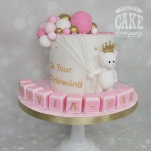 teddy bear balloon pink christening cake - Tamworth