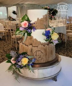 three tier bark peel back wedding cake new hall fresh flowers Tamworth West Midlands Staffordshire