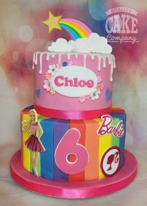 two tier bright pink barbie theme cake - Tamworth