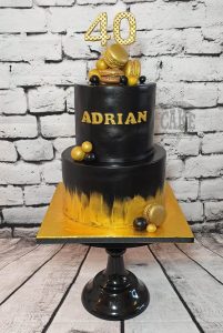 two tier black and gold brush strokes modern birthday cake - tamworth