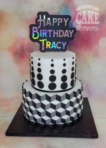 two tier geometric black and white cake - Tamworth