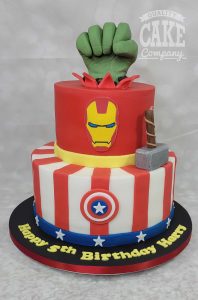 two tier superhero marvel theme cake - tamworth