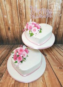 two-tier-traditional-heart shape flowers wedding cake pink Tamworth West Midlands Staffordshire
