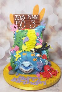 two tier under the sea scuba diver shark joint birthday cake - Tamworth